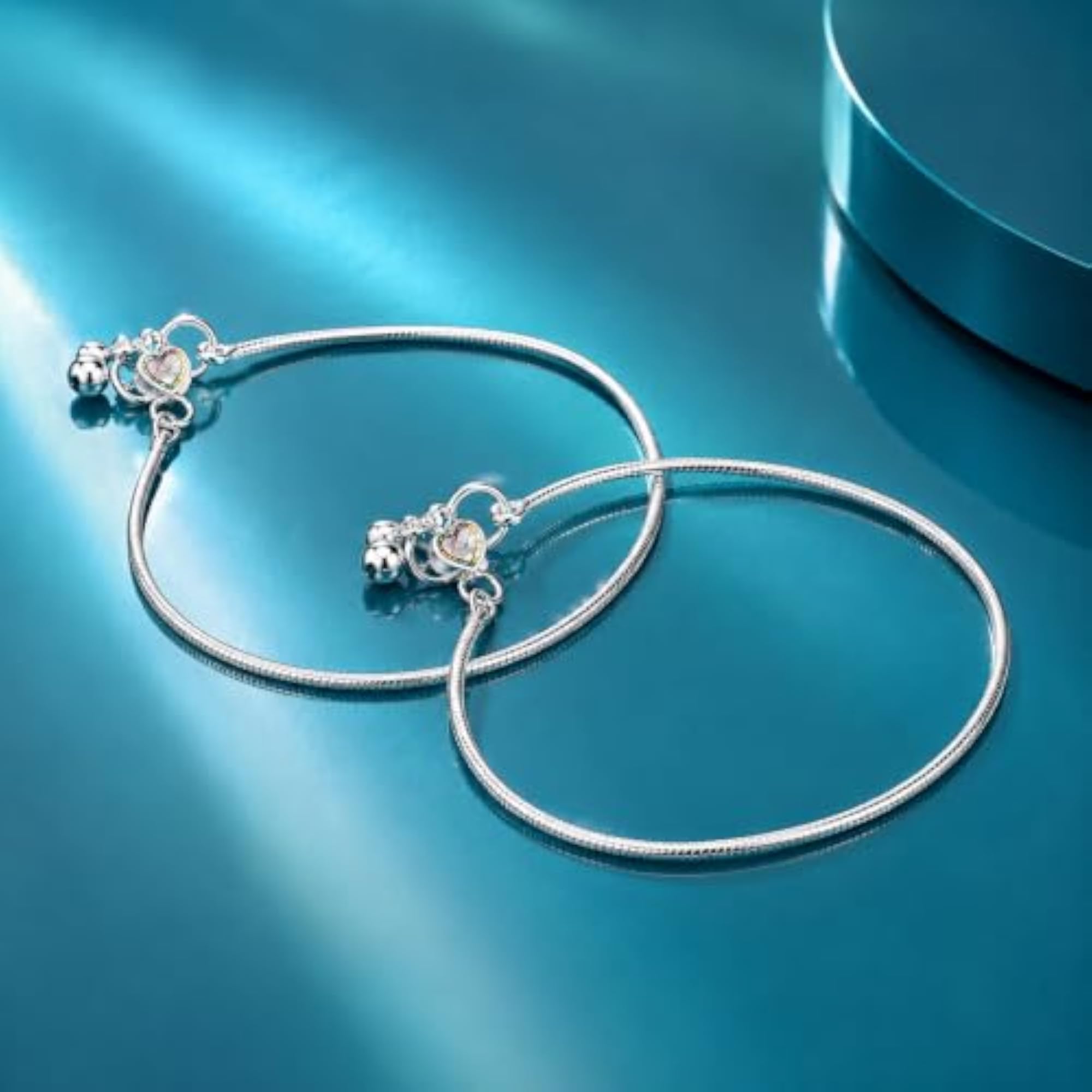 Delicate Heart Pendant Charm Silver Anklet for Women